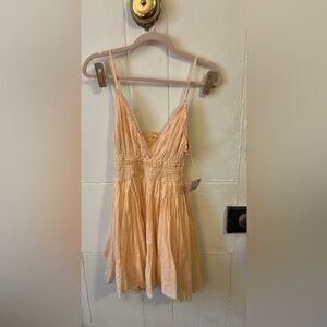 Free People Almond Cream and Light Orange Mini Dress Delia mini slip